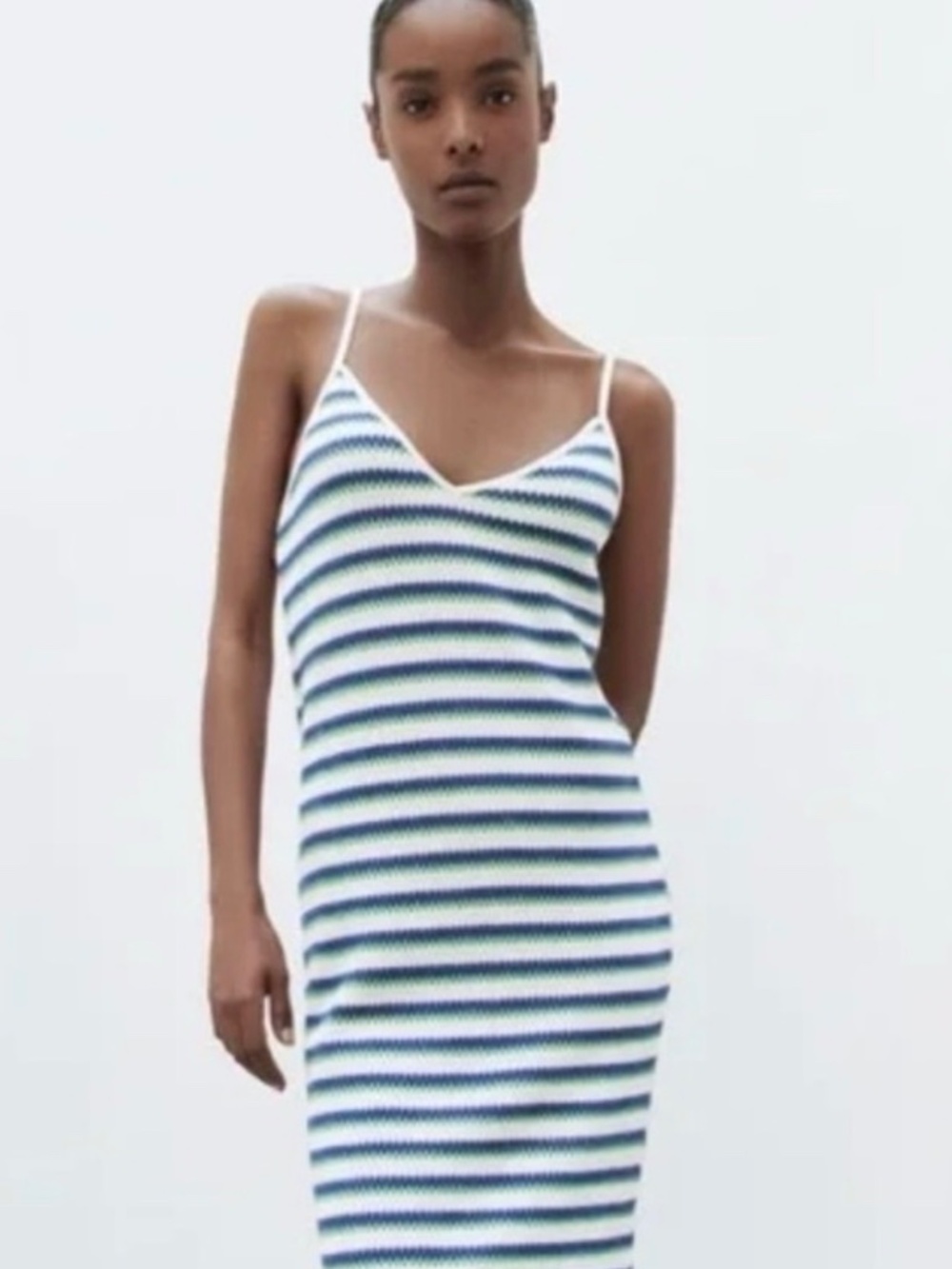 NWT ZARA  striped crochet midi dress in blue/green/white